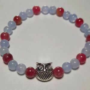✨🍉💧🐆 Watermelon Tourmaline and Aquamarine Bracelet with Owl Accent Bead🐆💧